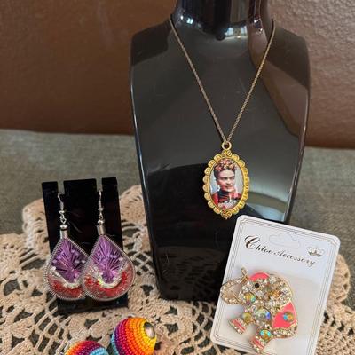 Frida Kahlo Necklace And Colorful Jewelry 