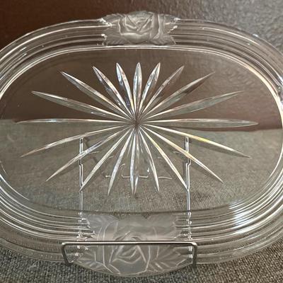 Vintage Pressed Glass Platter With Roses  ( Heavy ) 