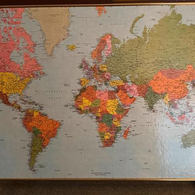 1988 Esselte Map Service Gold Framed World Map 