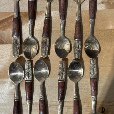 Vintage 12 Pc Set Of Nickel Bronze Siam Asian Spoons 