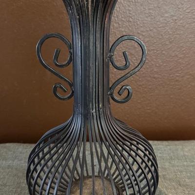 1970’s Metal Lattice Double Handle Decorative Vase