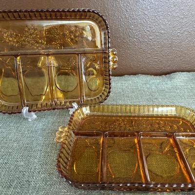 Set Of 2 Vintage Indiana Glass Divided Serving Platters 