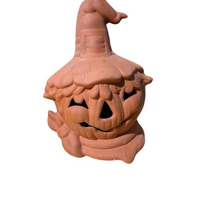Vtg Terracotta Scarecrow Pumpkin 