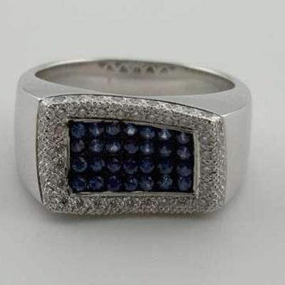 14k White Gold Pavé Blue Sapphire & Diamond Ring