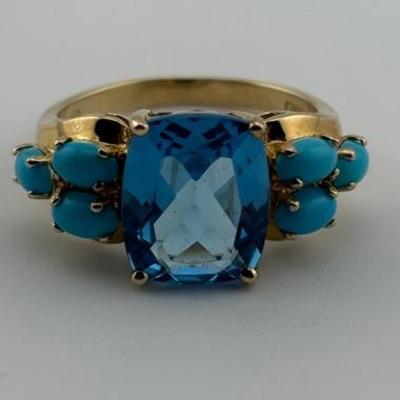 10k Yellow Gold 5 Carat Cushion Blue Topaz Ring