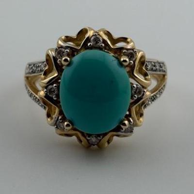 14k Yellow Gold Turquoise & Diamond Ring