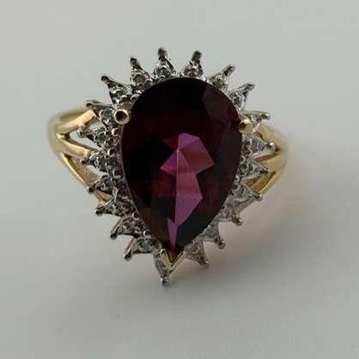 14k Yellow Gold 4 Carat Pear Pink Topaz Ring