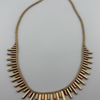 14k Yellow, White & Rose Gold Tri-Tone Fringe Necklace