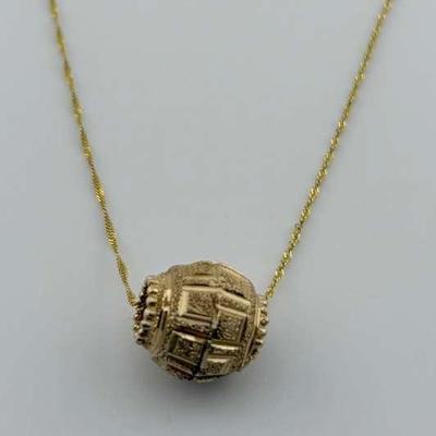 14k Yellow Gold Greek Key Bead Pendant Necklace