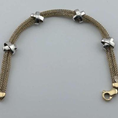 14k Yellow & White Gold Puffed X Weave Bracelet