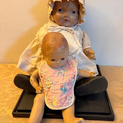 (2) Antique Composition Baby Doll Bent Limbs (Eyes Close on 1) 