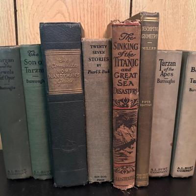 (8) Variety Of Antique & Vintage Original Books (Tarzan, Titanic & other Stories)