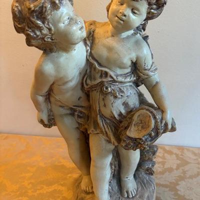  Beautiful Large Vintage Marwal Cherubs Chalkware Statue