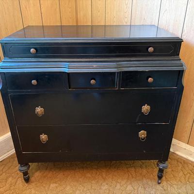 Antique Black Victorian Dresser On Wheels