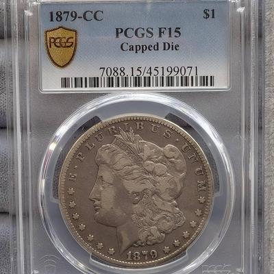 1879-CC Morgan Dollar PCGS F15 Capped Die 