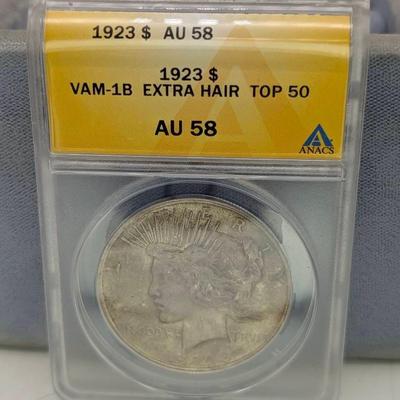 1923 Peace Dollar...ANACS AU58, VAM-1B