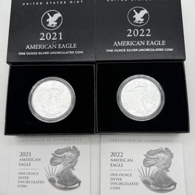 2021 And 2022 Silver Eagles Uncirculated 