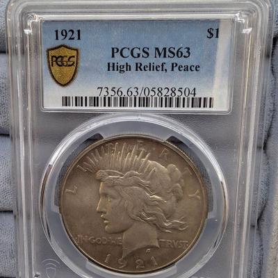 1921 Peace Dollar PCGS MD63 High Relief