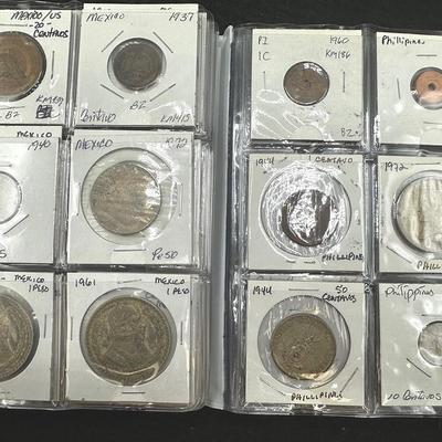 Two Foreign Coins Coin Albums: Mexico, Phillipines & More