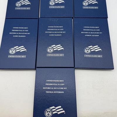 Seven Presidential Dollar Historical Signature Sets 