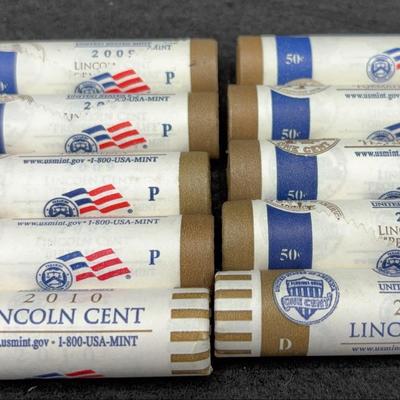10 Uncirculated Mint Rolls Of 2009 & 2010 Pennies