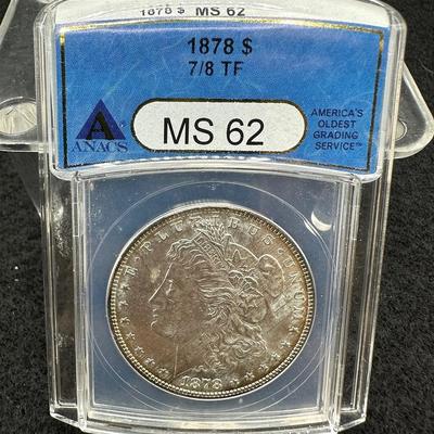 1878 Morgan Dollar, ANACS MS62, 7/8 Tail Feathers