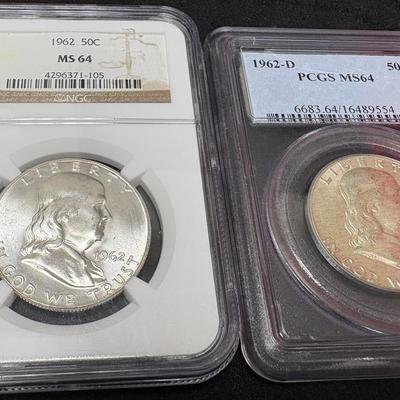 1962 & 1962-D Franklin Halves… MS64