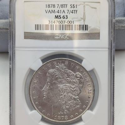 1878 Morgan Dollar..NGC MS63, VAM-41A, 7/4TF
