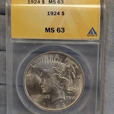 1924 Peace Dollar ANACS.. MS63
