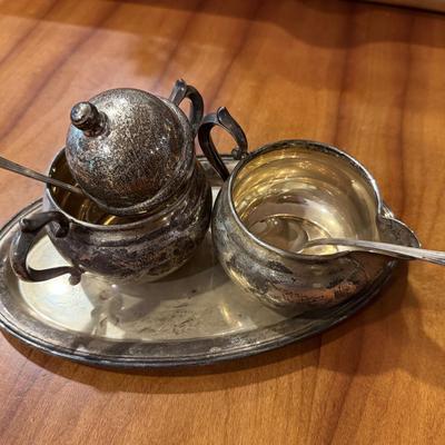 Sterling Silver Condiment Set with Tray and Spoons