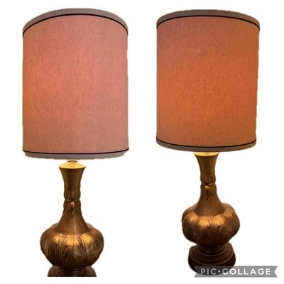Two Vintage Bronze Color Porcelain Lamps