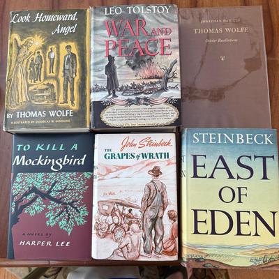 Vintage Literature Lot – Wolfe, Tolstoy, Steinbeck, Lee – 6 Collectible Hardcovers