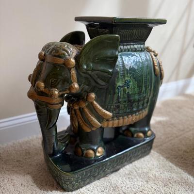 Vintage Gold And Emerald Glazed Ceramic Elephant