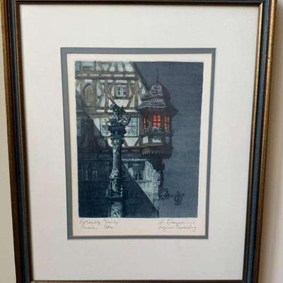 Framed Etching "Rothenburg Tauber" By Horst Roseman