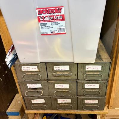 Metal Tool Chest With 9 Drawers, And Contents. Clamps, Old Wiring