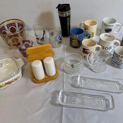 Waterford Glass Cream & Sugar From Ireland, Small Ice Bucket And Glass, Corning Ware Dish And More