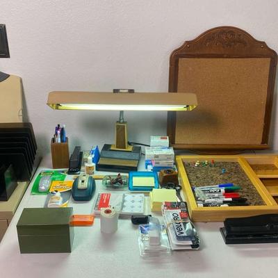Vintage Office Supply Lot - Includes Desk Lamp, Metal Filing Cabinet, Calculator & More!!