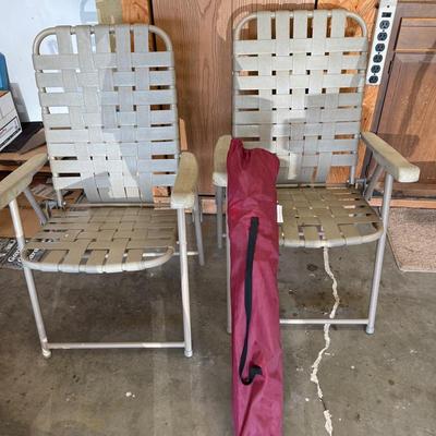 2 Folding Chairs And 1 Bag Chair