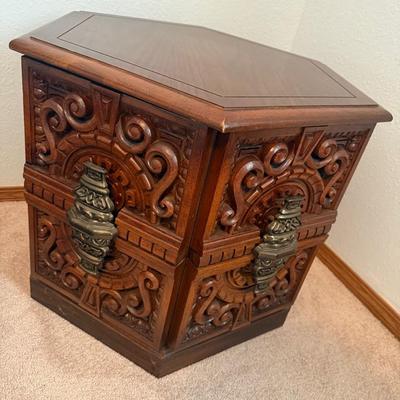 Solid Wood Side Table - Carved Embellishment