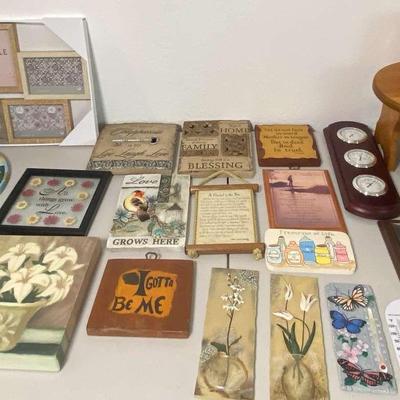 Decorator Lot Including Flameless Candles, M&M Tin, Prints, Clock & Thermometer, Mini Stools & More!