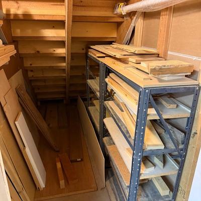 Two Metal Shelves And Wood Scraps
