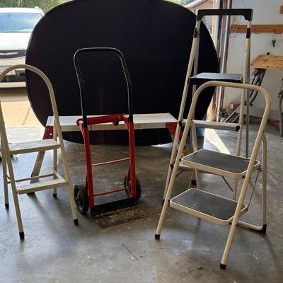 3 Folding Step Stools, Hand Dolly, 39” Scaffolding 