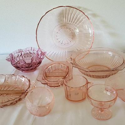 Pink Depression Glassware + (LR)