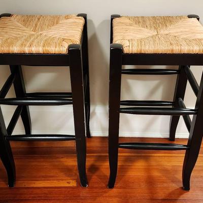 Pair of Wooden Wicker Stools