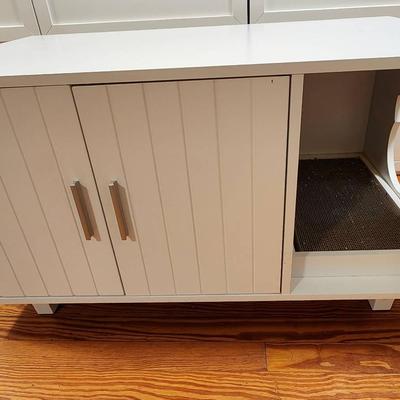 White, Footed Floor Cabinet With Cubby For Pet