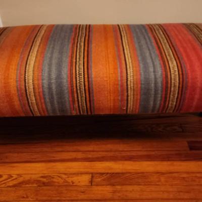Wooden Accent Bench Seat With Woven Fabric