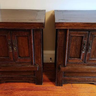 Pair of Rustic, Asian Style, Wooden Nightstands