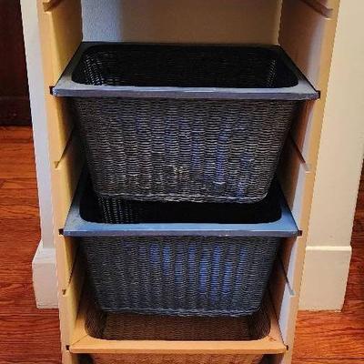 Wooden Bathroom Storage Rack W/ Wicker Baskets