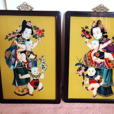Chinese Reverse Painted Glass Portraits 