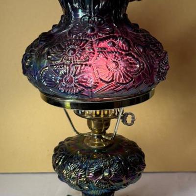 Fenton Purple Poppy Carnival Glass 2 Of 2 Gone With The Wind Hurricane Table Lamp 